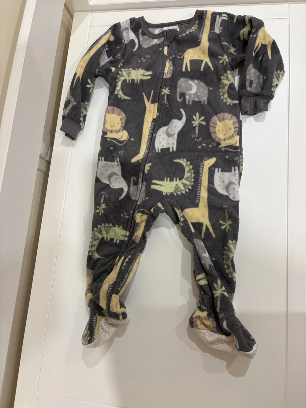 Gerber Charcoal Grey Animal Print Fleece Footed One-Piece